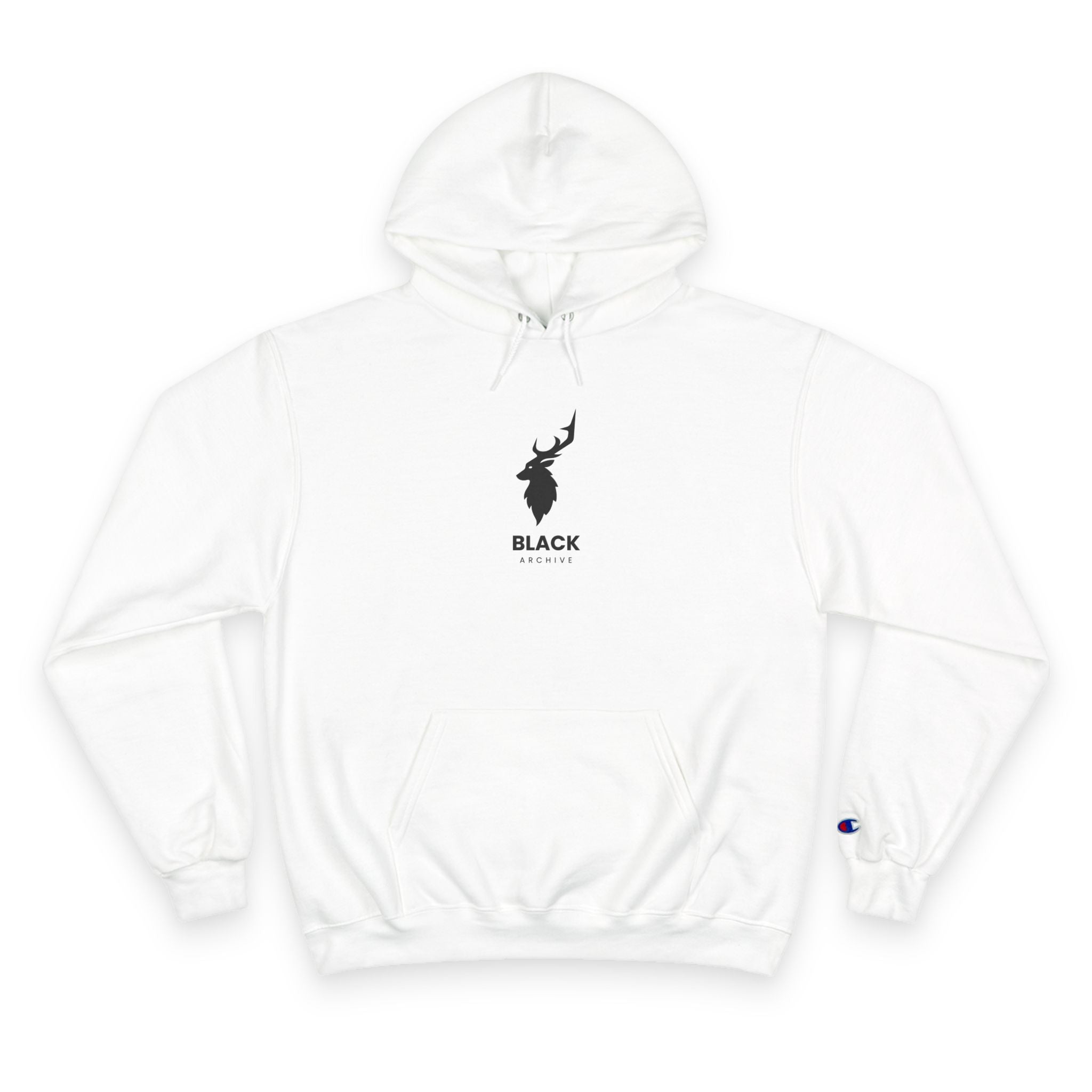 Good Vibes Champion Hoodie — White Pullover with Minimal Logo
