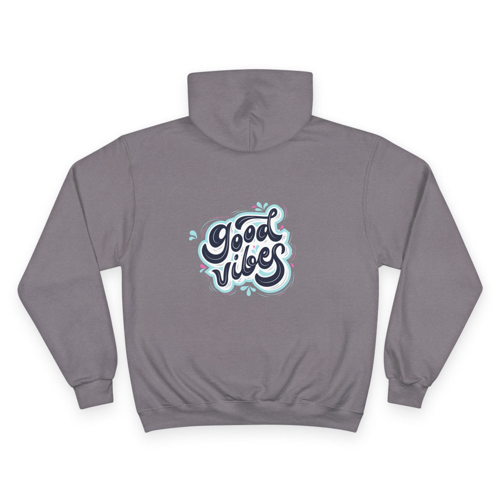 Good Vibes Champion Hoodie — White Pullover with Minimal Logo