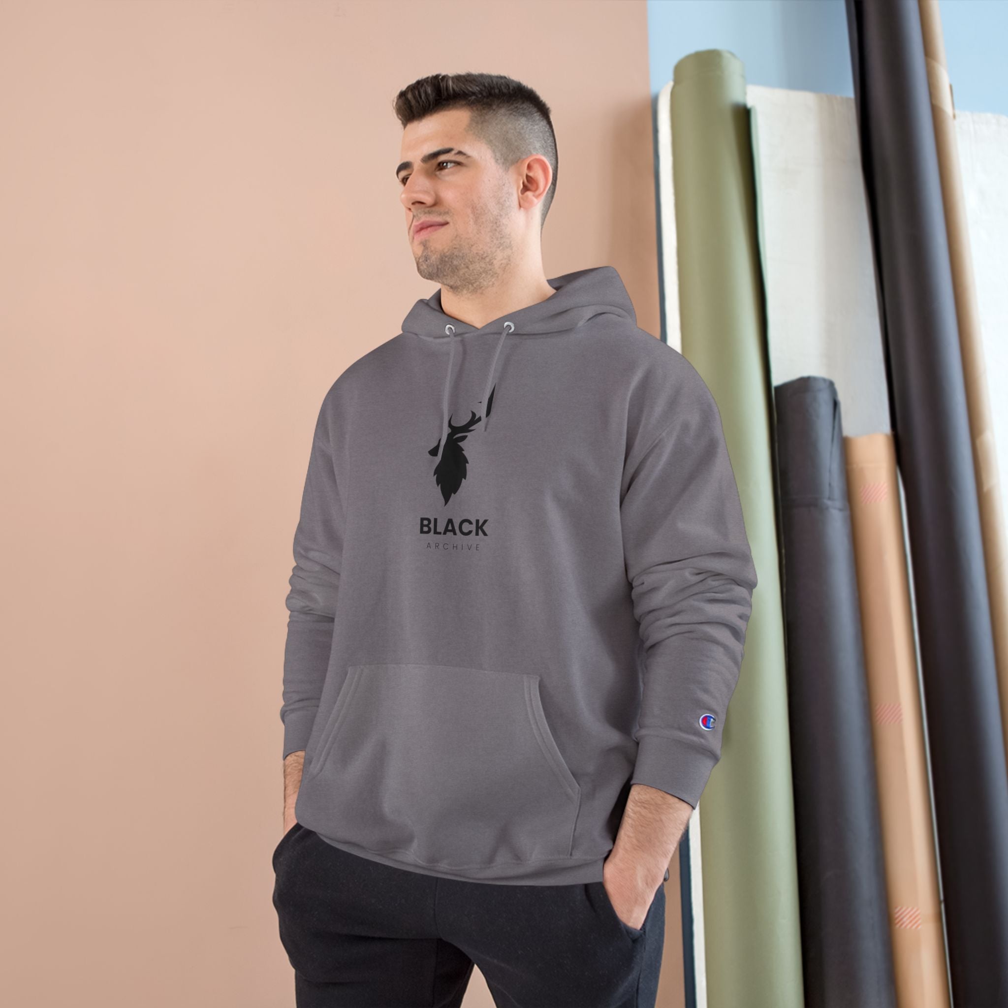 Good Vibes Champion Hoodie — White Pullover with Minimal Logo