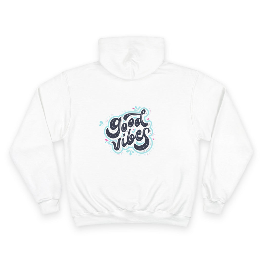 Good Vibes Champion Hoodie — White Pullover with Minimal Logo