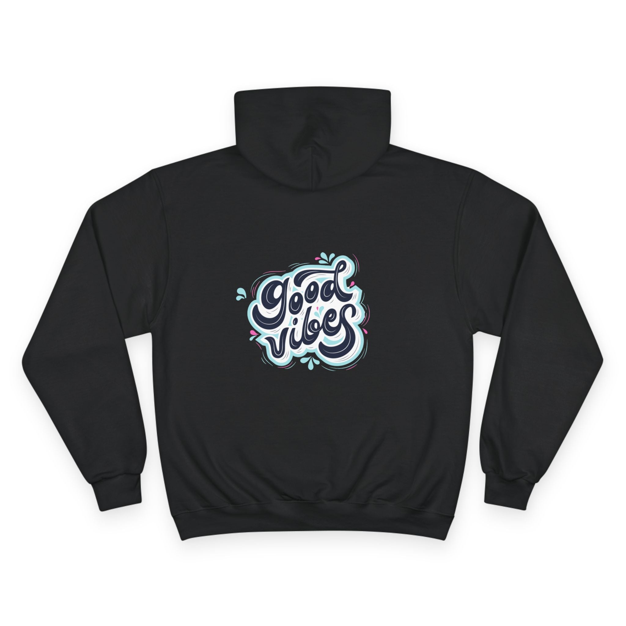 Good Vibes Champion Hoodie — White Pullover with Minimal Logo
